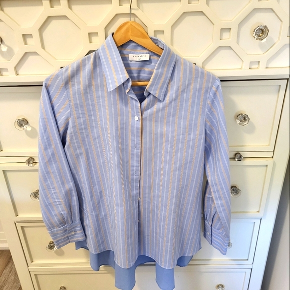 Sandro Dress shirt in blue with light orange stripes, Medium - Picture 1 of 2